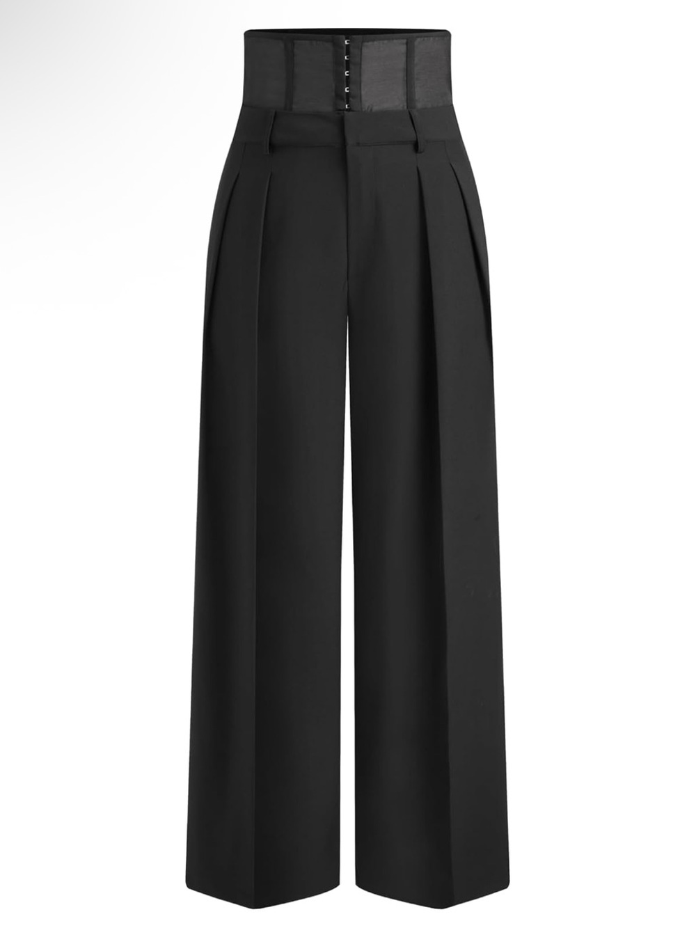 CIDER Corset Waist Hook Eye Mesh Mid Waist Wide Leg Trousers in Black Medium NEW - Picture 2 of 5